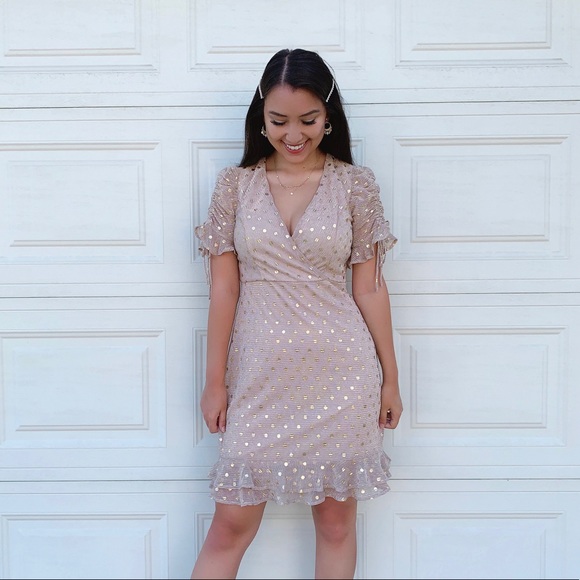 Light Pink Rose Gold Polka Dot Ruffle Dress - Picture 7 of 7